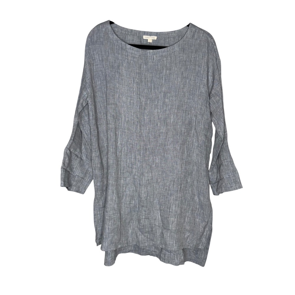 Eileen Fisher Linen Tunic Women Small Blue Grey Excellent Organic Long Sleeve